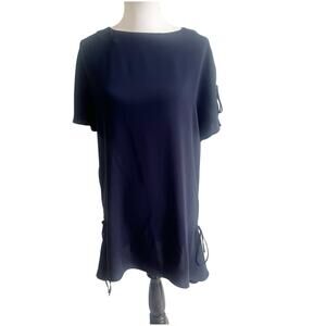 Weill Paris Shift Dress Size 4 Navy Bow Ties Keyhole Back Office Preppy